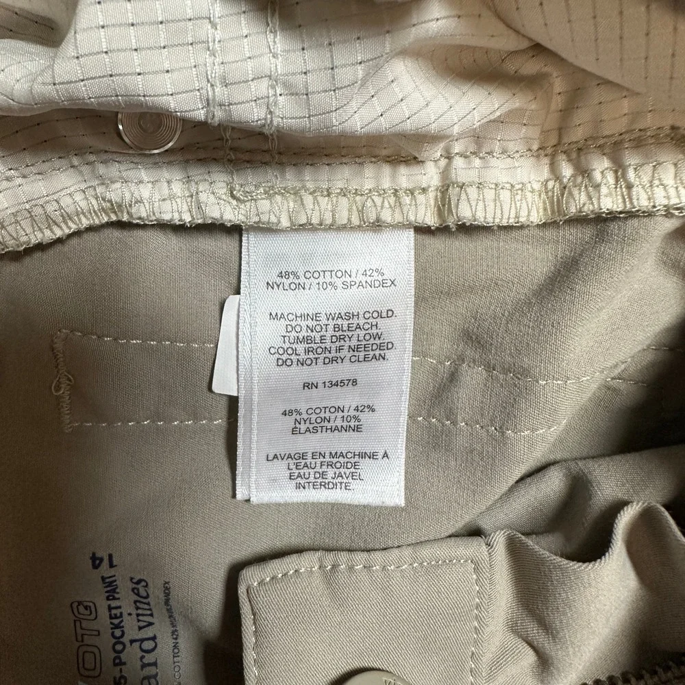 Vineyard Vines On-The-Go 5-Pocket Pant Khaki Tan Performance Stretch Size 14